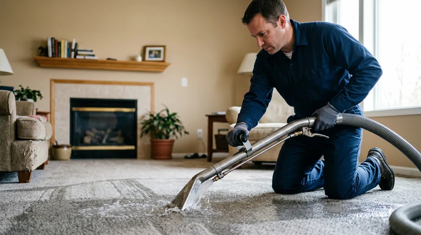 Water damage restoration technician working near Dorset, OH
